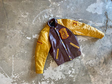 Load image into Gallery viewer, Mustard Maroon Leather Varsity Jacket
